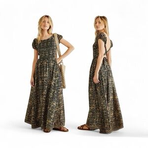 Free People Black and Gold Floral Maxi Dress